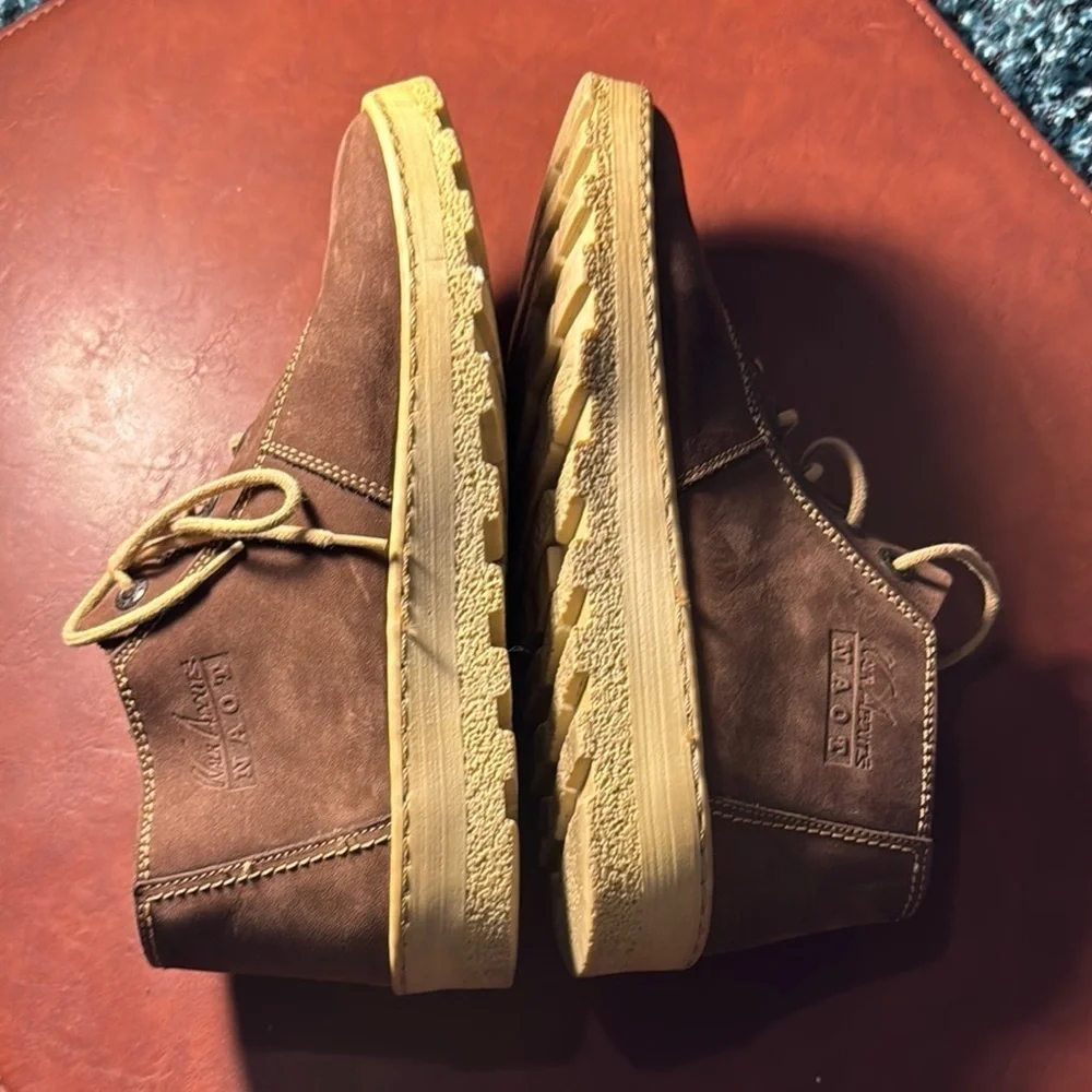 Genuine Naot Brown and Tan Lace-Up Boots with Rounded Toe- leather.